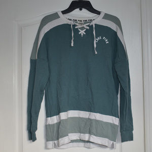 PINK Green Hockey Styled Laceup Sweatshirt (Size XS)